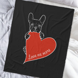 Schattigee Frenchie Dog met een rood hart Fleece Deken