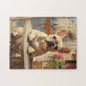 Schattigee Frenchie Paris Cafe olieverfschilderij Legpuzzel (Horizontaal)