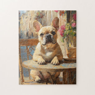 Schattigee Frenchie Paris Cafe olieverfschilderij Legpuzzel