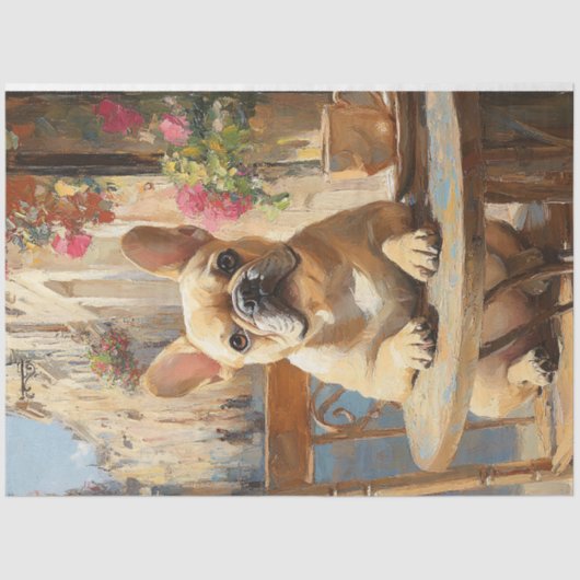 Schattigee Frenchie Paris Cafe Schilderij Decoupag Tissuepapier (Voorkant)