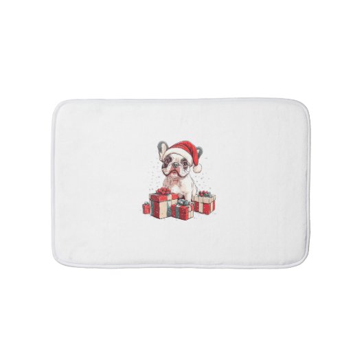 Schattigee Frenchie Santa Hat Grappige Kerst Frans Badmat (Voorkant)