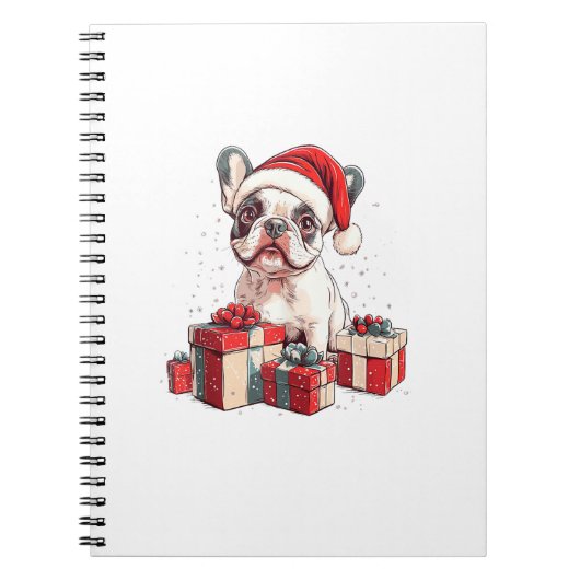 Schattigee Frenchie Santa Hat Grappige Kerst Frans Notitieboek (Voorkant)