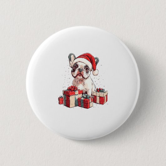 Schattigee Frenchie Santa Hat Grappige Kerst Frans Ronde Button 5,7 Cm (Voorkant)
