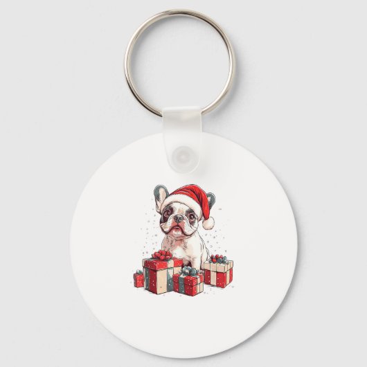 Schattigee Frenchie Santa Hat Grappige Kerst Frans Sleutelhanger (Voorkant)