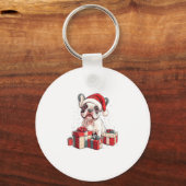 Schattigee Frenchie Santa Hat Grappige Kerst Frans Sleutelhanger (Voorkant)