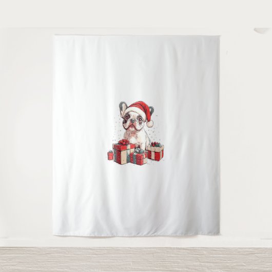 Schattigee Frenchie Santa Hat Grappige Kerst Frans Wandkleed (Voorkant)