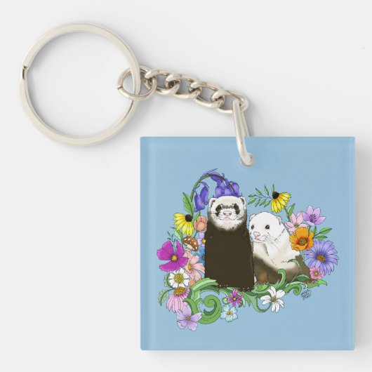 Schattigee Fretten Bloemen Sleutelhanger (Voorkant)