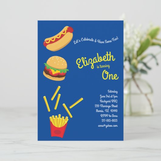 Schattigee frietjes Kind 1e verjaardagsfeest Fastf Kaart (Staand voorkant)