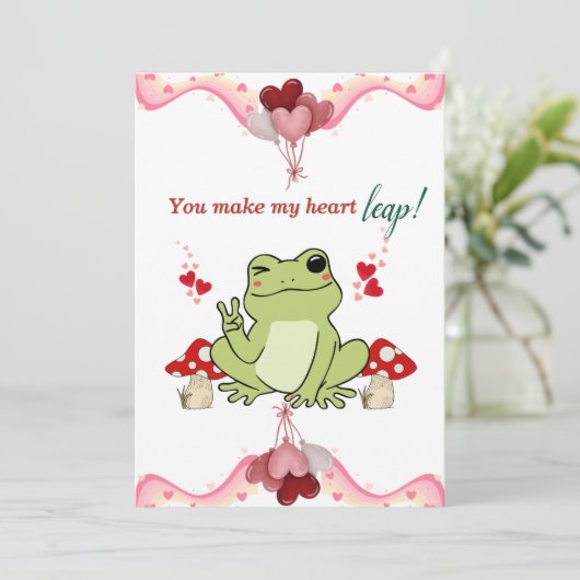 Schattigee Frog Valentijnsdag Kaart voor kinderen (Staand voorkant)