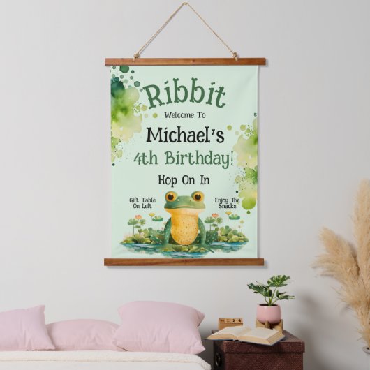 Schattigee Frog verjaardagsfeestje uitnodiging Hangend Wandkleed (Slaapkamer)