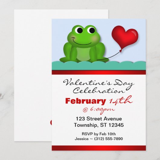 Schattigee Froggy Heart Valentijnsdag Uitnodiginge Kaart (Voorkant / Achterkant)