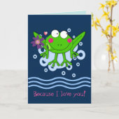 Schattigee Froggy in liefde met aangepaste tekst Kaart (Gele Bloem)