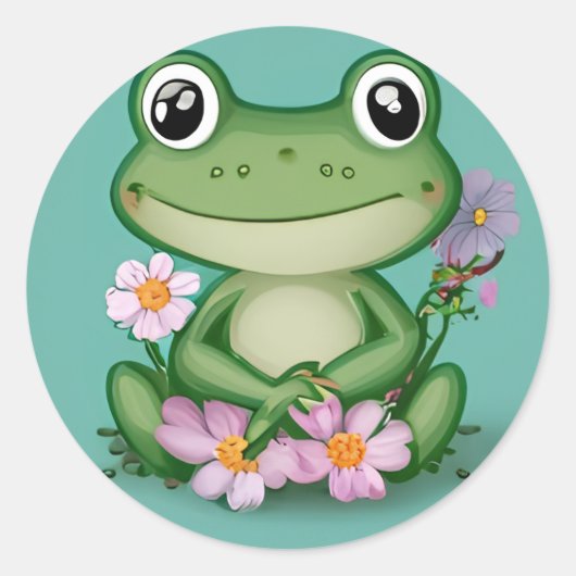 Schattigee Froggy met Pink Flowers Sticker (Voorkant)