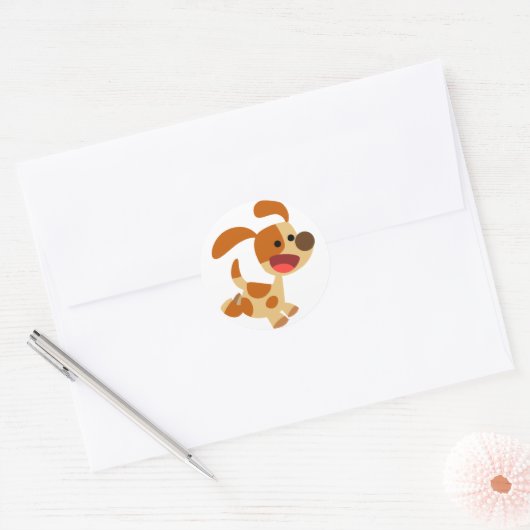 Schattigee Frolicking Cartoon Dog Sticker (Envelop)