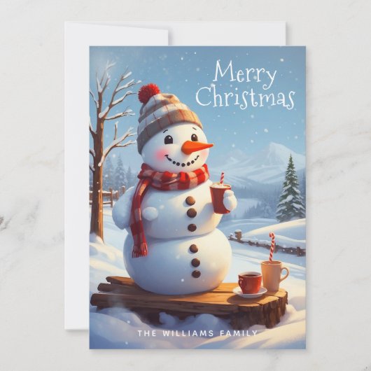 Schattigee Frosty Sneeuwman Hot Chocolate Vakantie Feestdagenkaart (Voorkant)