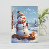 Schattigee Frosty Sneeuwman Hot Chocolate Vakantie Feestdagenkaart (Staand voorkant)