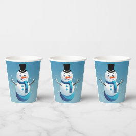 Schattigee Frosty Sneeuwman Illustratie Papier Cup Papieren Bekers
