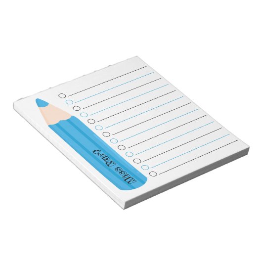 Schattigee Fun Blue Pencil Lined Gepersonaliseerde Notitieblok (Schuin)