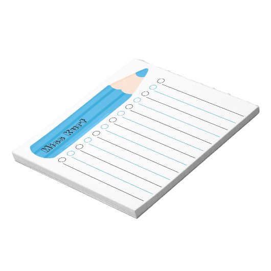 Schattigee Fun Blue Pencil Lined Gepersonaliseerde Notitieblok (Linkerzijde)
