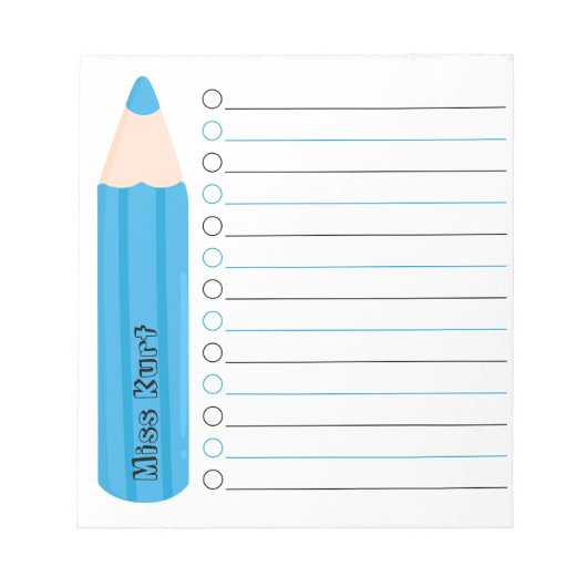 Schattigee Fun Blue Pencil Lined Gepersonaliseerde Notitieblok (Voorkant)