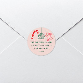 Schattigee Fun Doodles Kerstvakantie Retouradres Ronde Sticker