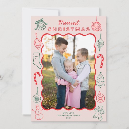 Schattigee Fun Doodles One Photo Christmas Feestdagenkaart (Voorkant)