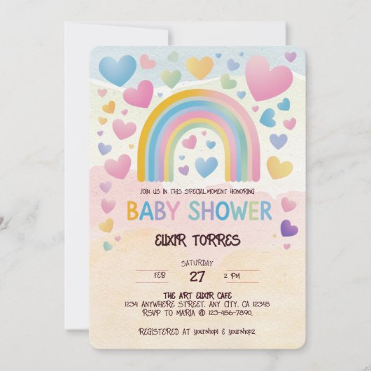 Schattigee Fun Hearts en Rainbow Baby shower Kaart (Voorkant)
