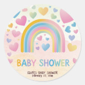 Schattigee Fun Hearts en Rainbow Baby shower Ronde Sticker (Voorkant)