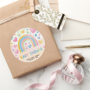 Schattigee Fun Hearts en Rainbow Baby shower Ronde Sticker