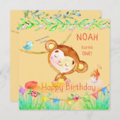 Schattigee Fun Monkey Eerste Verjaardag Kaart (Voorkant / Achterkant)