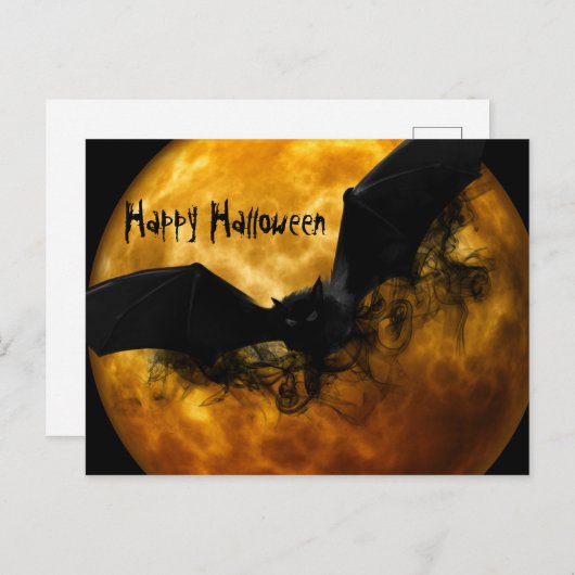 Schattigee Fun Scary Happy Halloween Bat en Full M Feestdagenkaart (Voorkant / Achterkant)