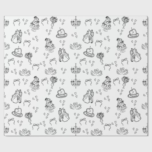 Schattigee funky grillige hand getrokken bruiloft cadeaupapier (Vlak)