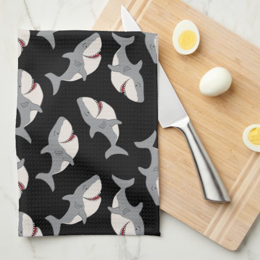 Schattigee Funny Black Grey Grote Witte Haai Theedoek (Quarter Fold)