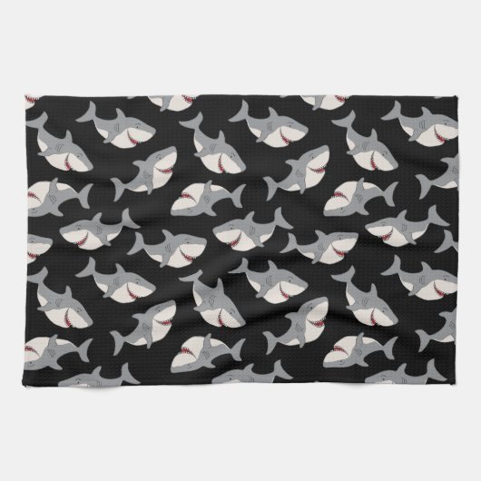 Schattigee Funny Black Grey Grote Witte Haai Theedoek (Horizontaal)