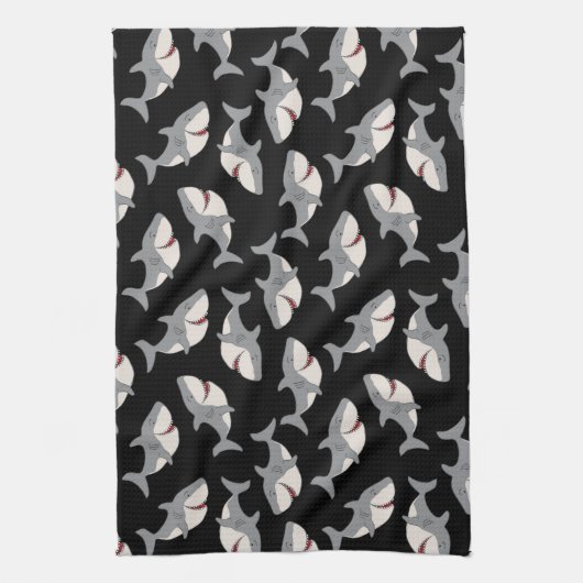 Schattigee Funny Black Grey Grote Witte Haai Theedoek (Verticaal)