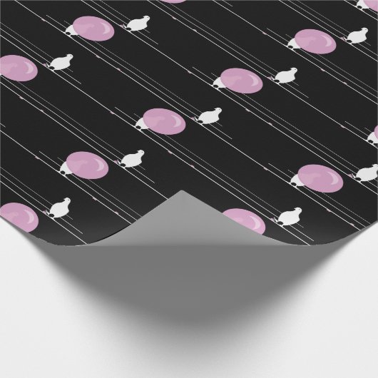 Schattigee Funny Bubblegum Vogels op een Draadpatr Cadeaupapier (Hoek)