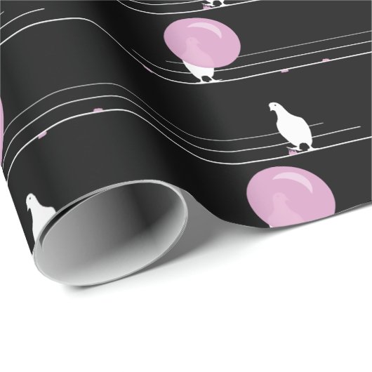 Schattigee Funny Bubblegum Vogels op een Draadpatr Cadeaupapier (Rol Hoek)