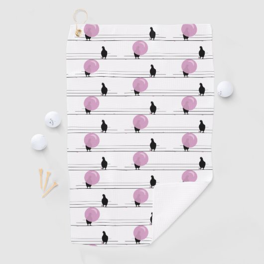 Schattigee Funny Bubblegum Vogels op een Draadpatr Golfhanddoek (Insitu)