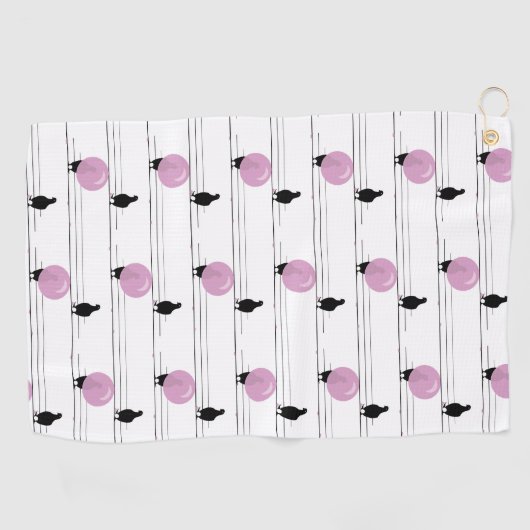 Schattigee Funny Bubblegum Vogels op een Draadpatr Golfhanddoek (Horizontaal)