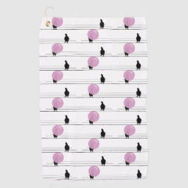 Schattigee Funny Bubblegum Vogels op een Draadpatr Golfhanddoek