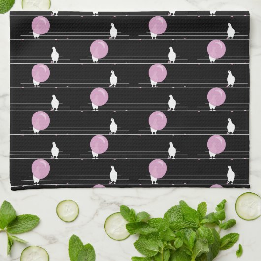 Schattigee Funny Bubblegum Vogels op een Draadpatr Theedoek (Gevouwen)
