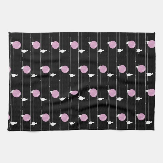 Schattigee Funny Bubblegum Vogels op een Draadpatr Theedoek (Horizontaal)