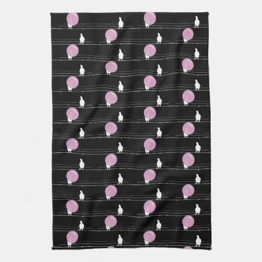 Schattigee Funny Bubblegum Vogels op een Draadpatr Theedoek (Verticaal)