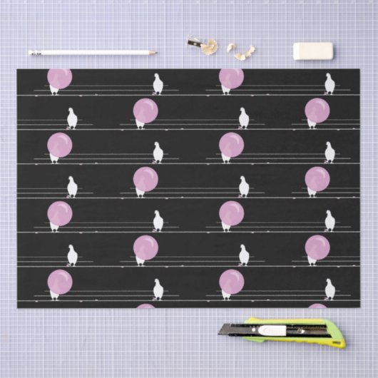 Schattigee Funny Bubblegum Vogels op een Draadpatr Tissuepapier (Craft)