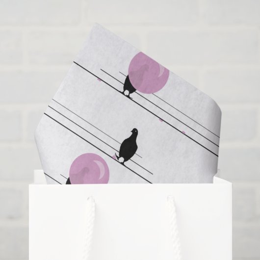 Schattigee Funny Bubblegum Vogels op een Draadpatr Tissuepapier (Cadeauzakje)