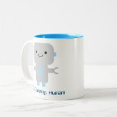 Schattigee Funny Cartoon Robot | Goedemorgen mens Tweekleurige Koffiemok (Voorkant links)