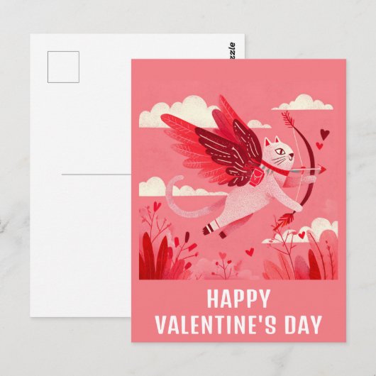 Schattigee Funny Cat Cupid Valentijnsdag Briefkaart (Voorkant / Achterkant)