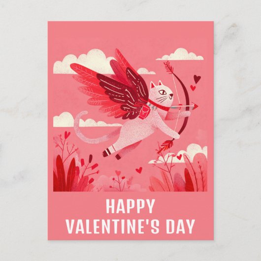 Schattigee Funny Cat Cupid Valentijnsdag Briefkaart (Voorkant)