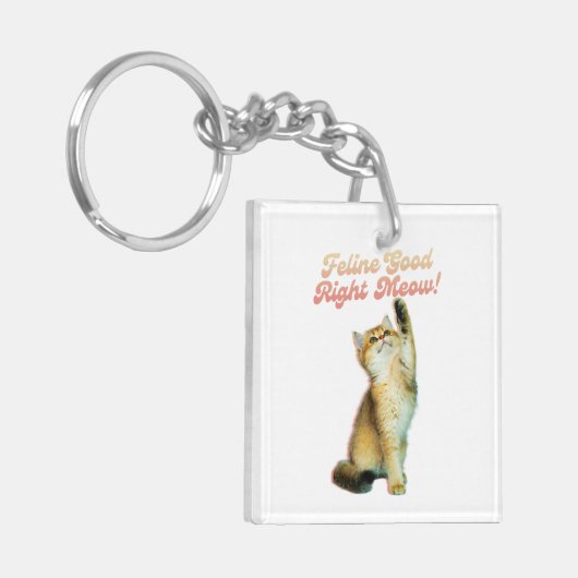Schattigee Funny Cat Typografie met Speelse Kitten Sleutelhanger (Voorkant Links)