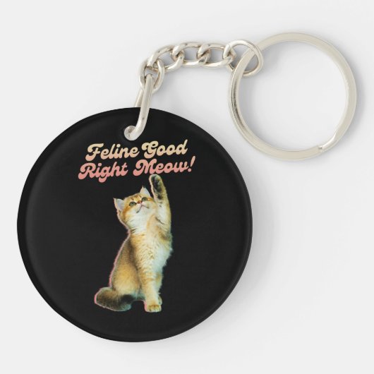 Schattigee Funny Cat Typografie met Speelse Kitten Sleutelhanger (Achterkant)